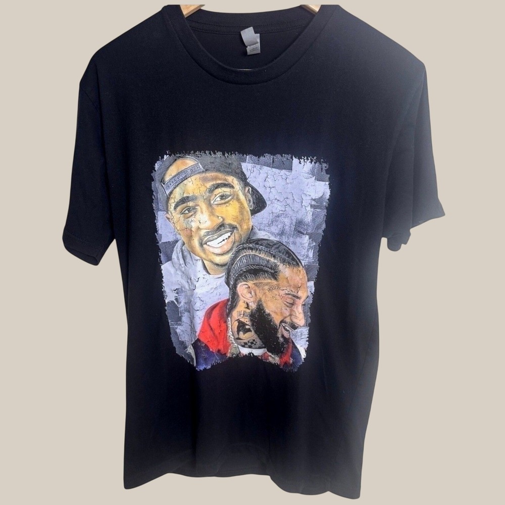 Tupac 2Pac Nipsey Hussle Graphic T Shirt Men L Black Hip Hop Rap Streetwear